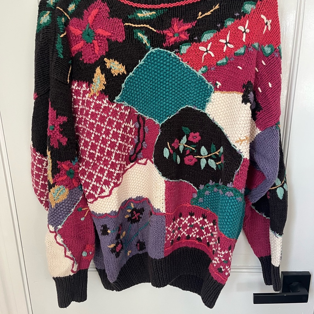 HKA Hand Knit Vintage Colorful Patchwork Sweater